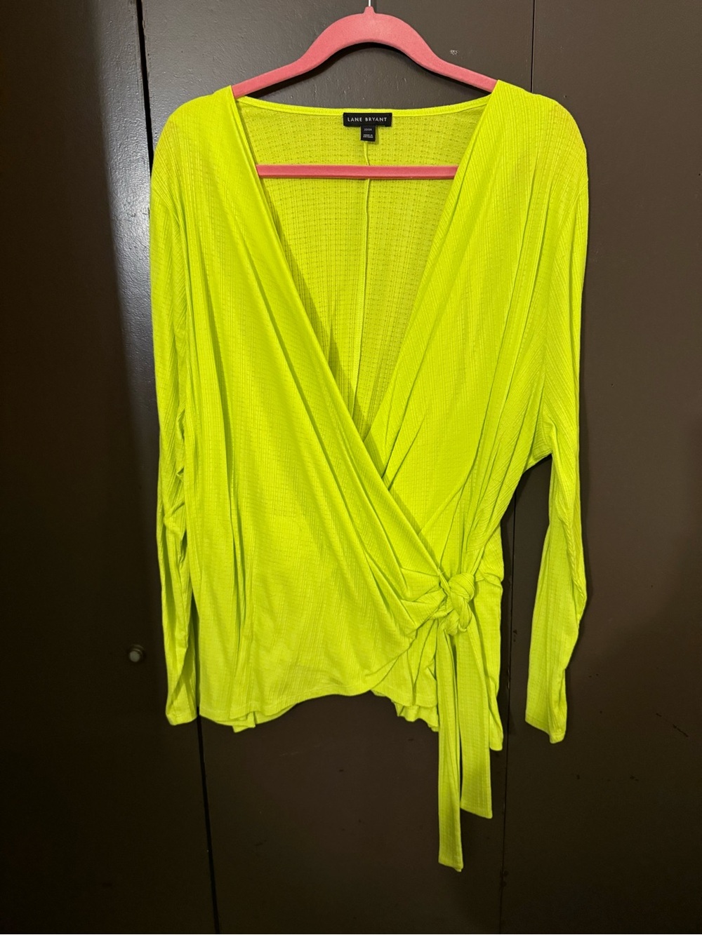 Lane Bryant Neon Lime Wrap Side-Tie Blouse